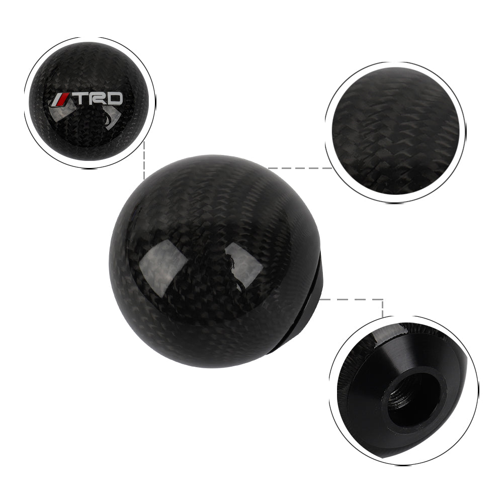 Brand New Universal TRD Car Gear Shift Knob Round Ball Shape Black Real Carbon Fiber M8 M10 M12