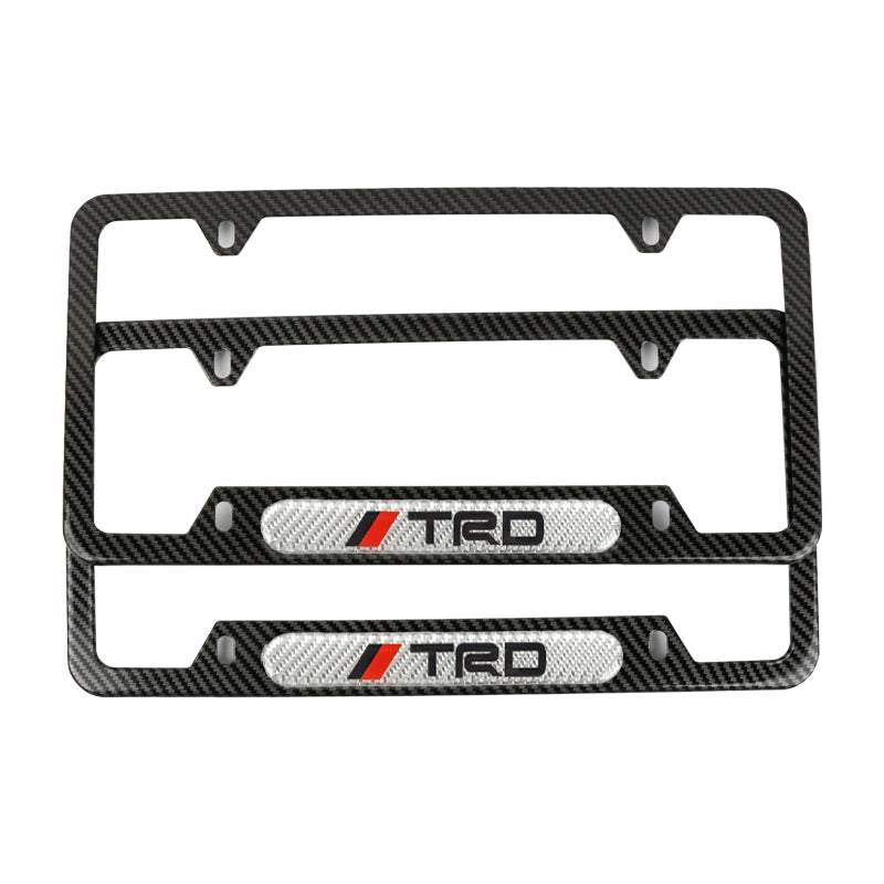 Brand New Universal 2PCS TRD Carbon Fiber Look Metal License Plate Frame