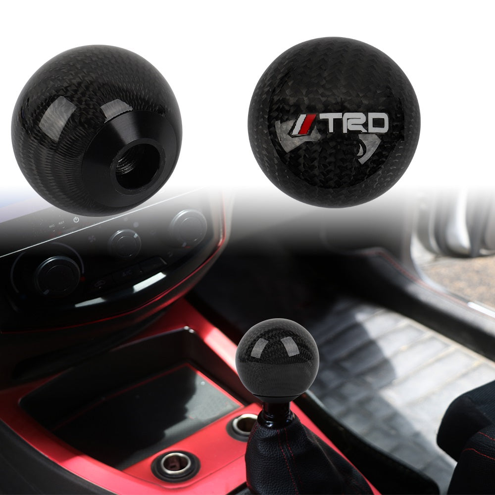 Brand New Universal TRD Car Gear Shift Knob Round Ball Shape Black Real Carbon Fiber M8 M10 M12