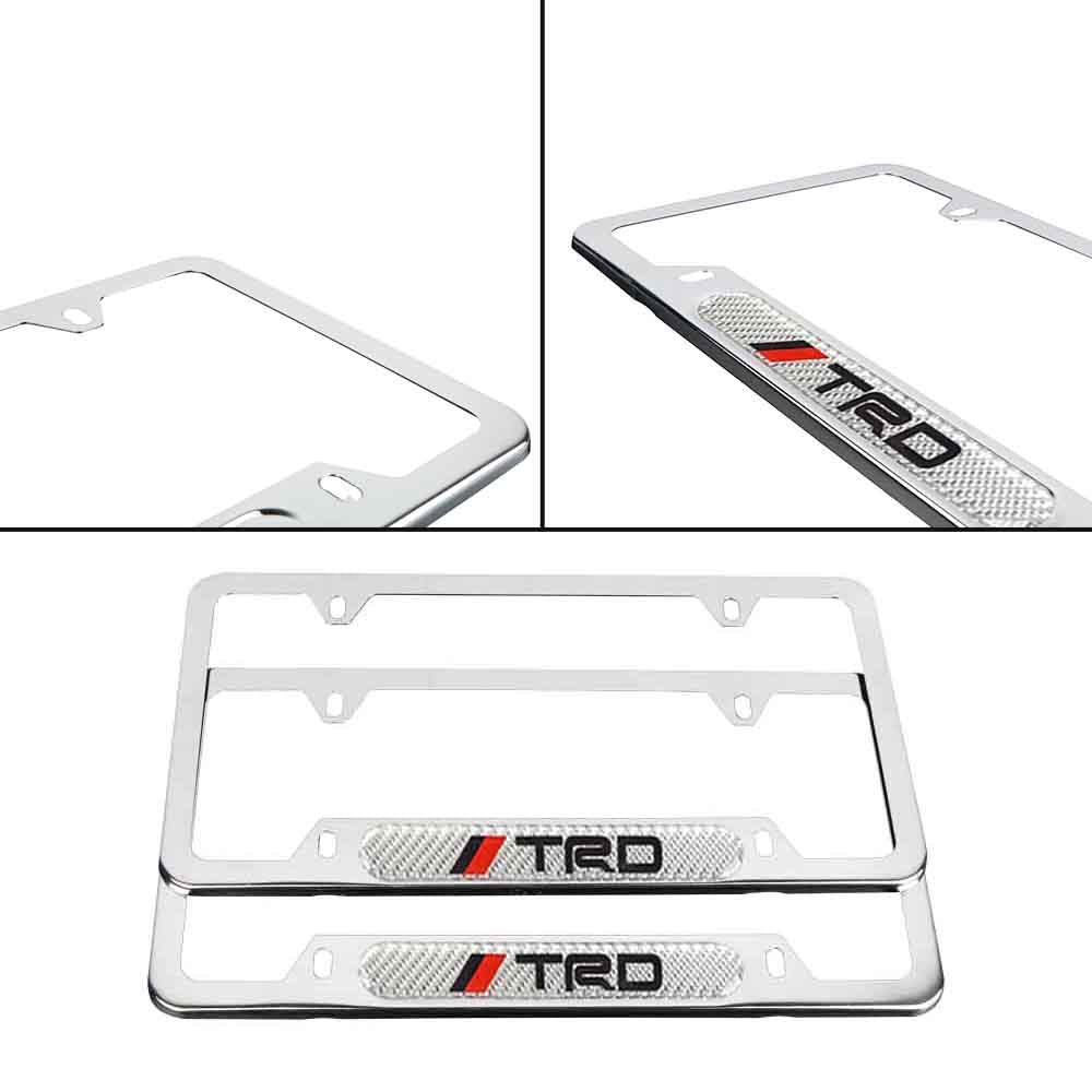 Brand New Universal 2PCS TRD Chrome Metal License Plate Frame