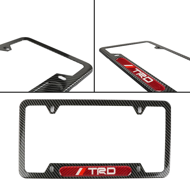 Brand New Universal 1PCS TRD Carbon Fiber Look Metal License Plate Frame