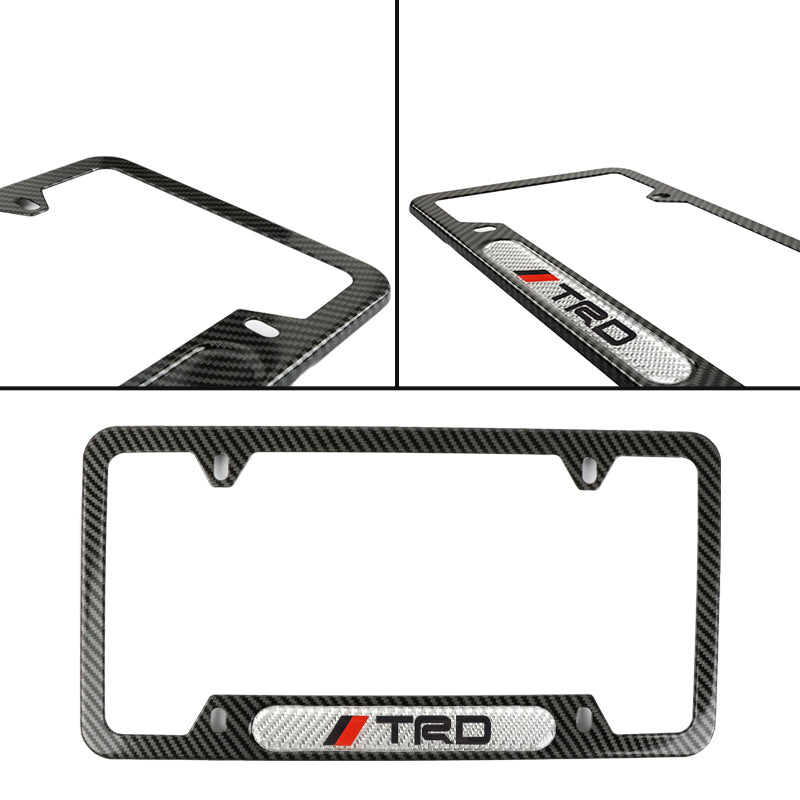 Brand New Universal 1PCS TRD Carbon Fiber Look Metal License Plate Frame