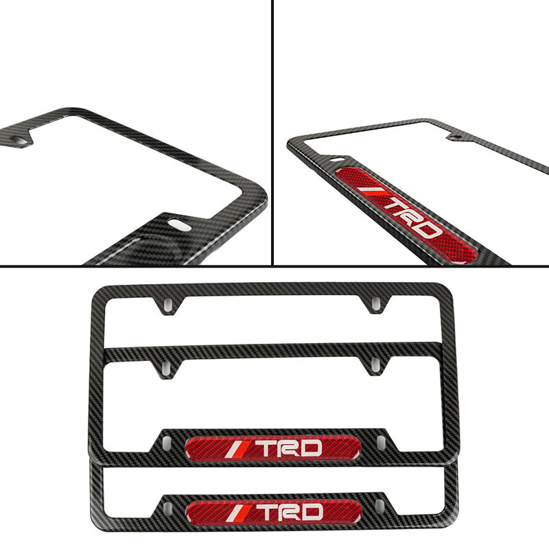 Brand New Universal 2PCS TRD Carbon Fiber Look Metal License Plate Frame