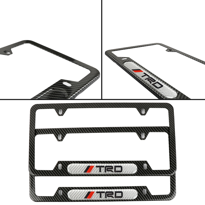 Brand New Universal 2PCS TRD Carbon Fiber Look Metal License Plate Frame