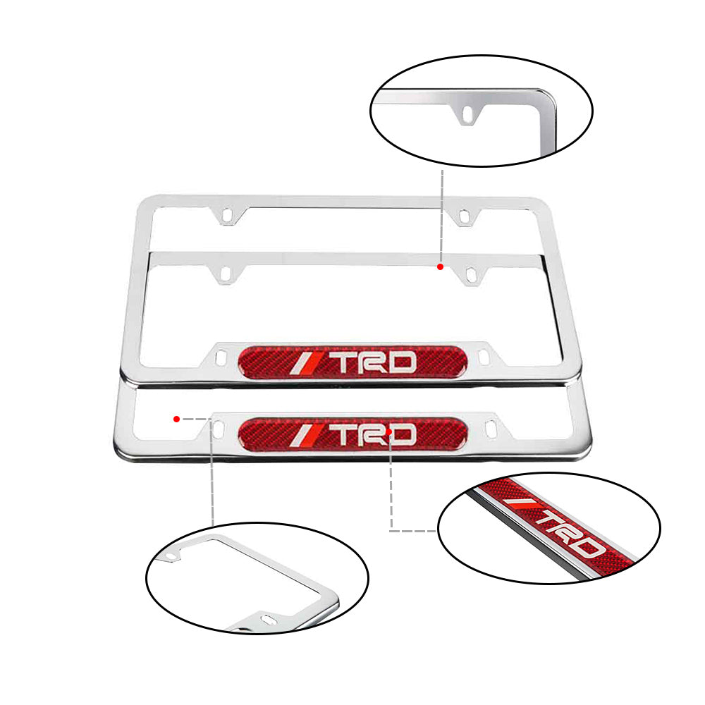 Brand New Universal 2PCS TRD Chrome Metal License Plate Frame