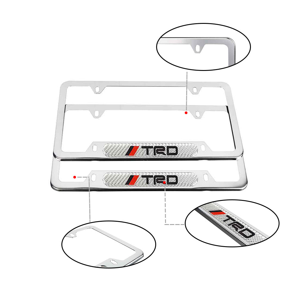 Brand New Universal 2PCS TRD Chrome Metal License Plate Frame