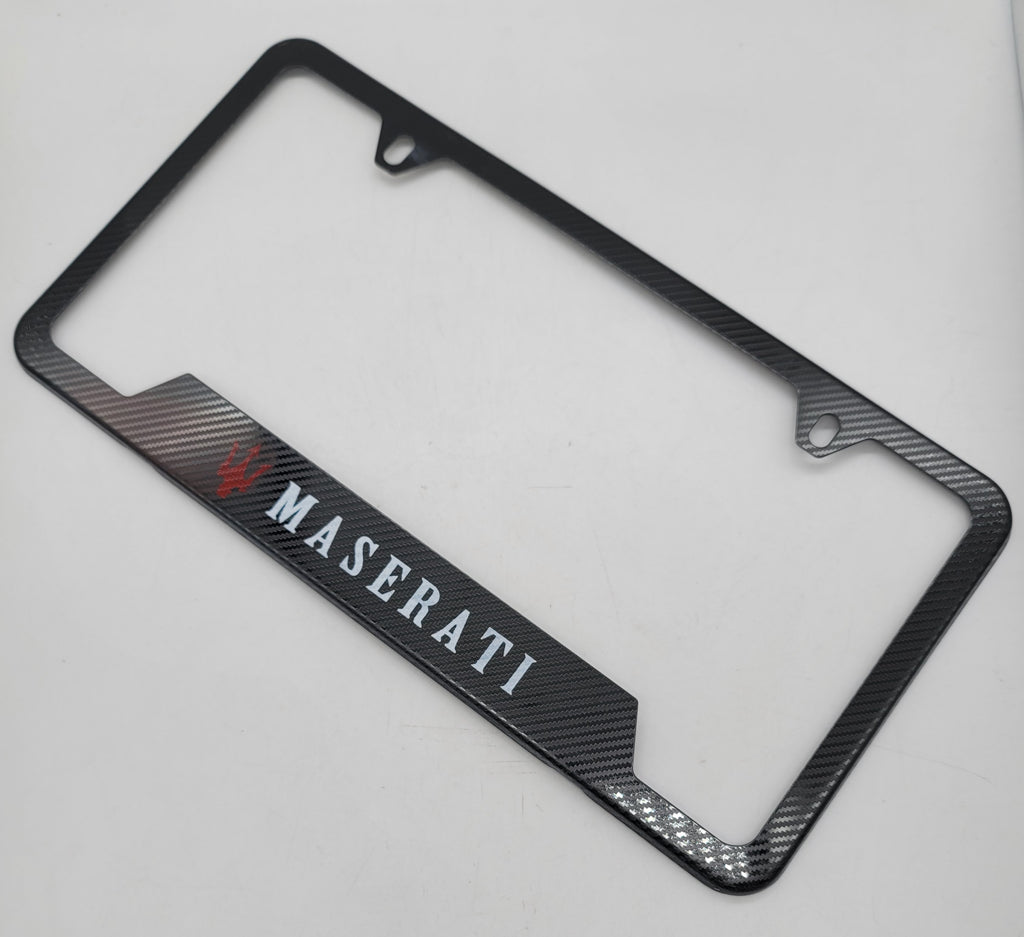 Brand New Universal 1PCS MASERATI Metal Carbon Fiber Style License Plate Frame