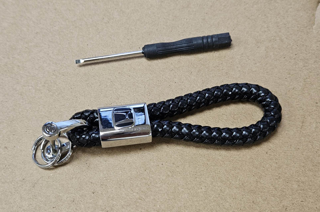 Brand New Honda Black BV STYLE CALF Braided Leather Strap Keychain Keyring