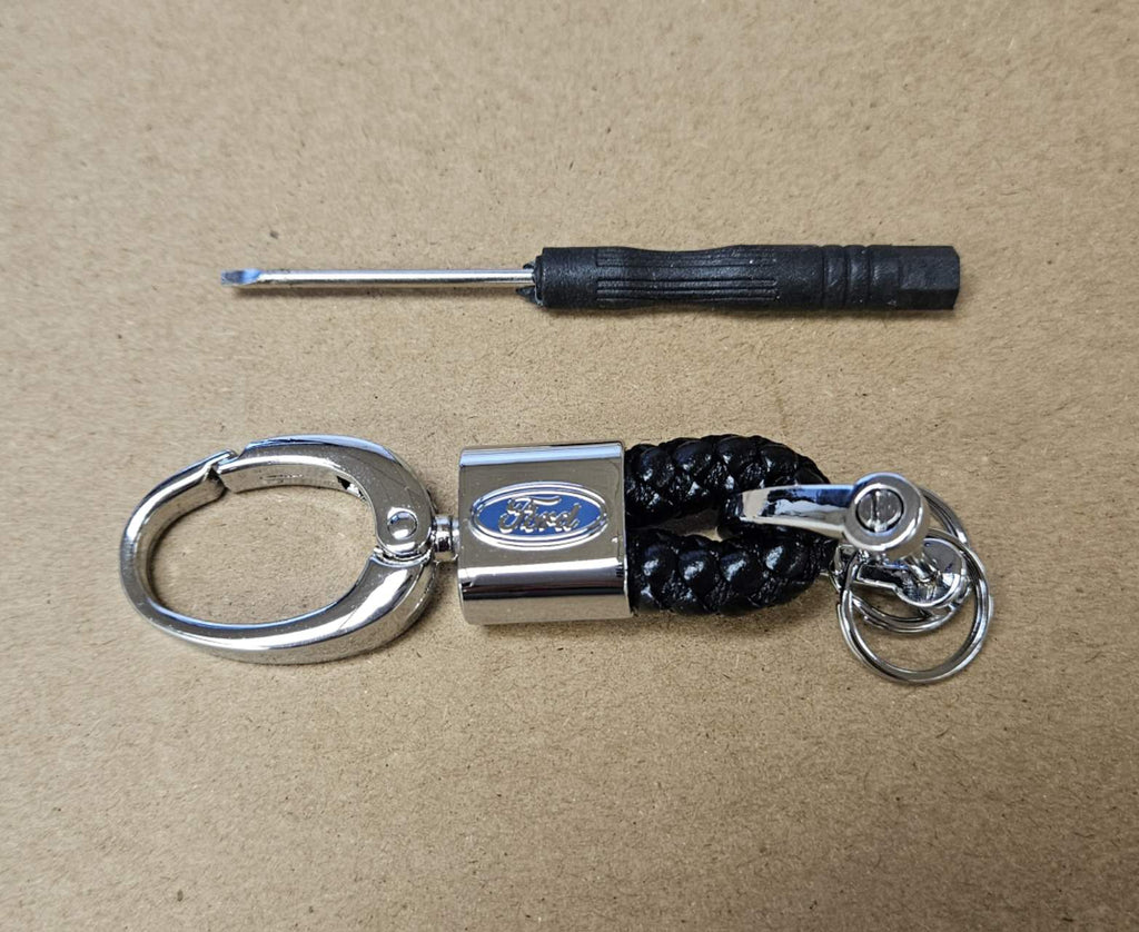 Brand New Ford Small Black BV STYLE CALF Braided Leather Strap Keychain Keyring