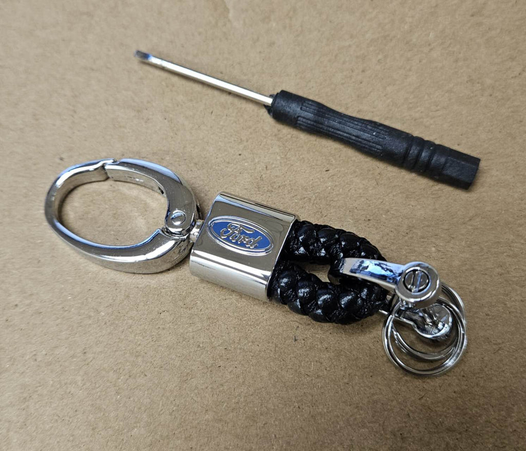 Brand New Ford Small Black BV STYLE CALF Braided Leather Strap Keychain Keyring