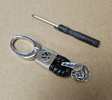 Load image into Gallery viewer, Brand New Volkswagen Small Black BV STYLE CALF Braided Leather Strap Keychain Keyring