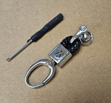 Load image into Gallery viewer, Brand New Volkswagen Small Black BV STYLE CALF Braided Leather Strap Keychain Keyring