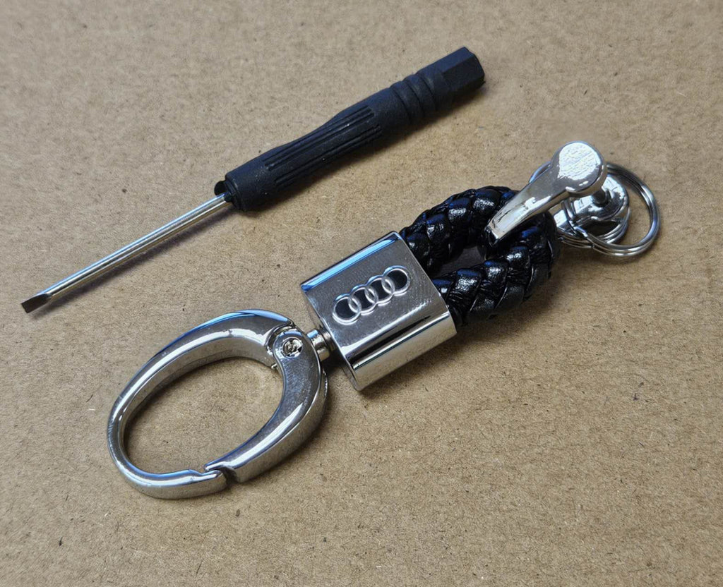 Brand New Audi Small Black BV STYLE CALF Braided Leather Strap Keychain Keyring