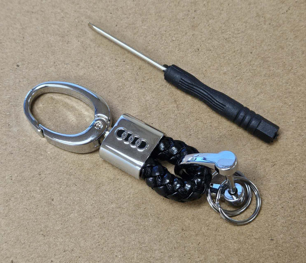 Brand New Audi Small Black BV STYLE CALF Braided Leather Strap Keychain Keyring