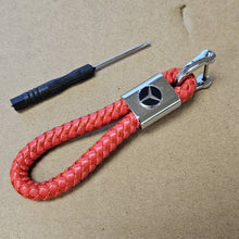 Load image into Gallery viewer, Brand New Mercedes Benz Red BV STYLE CALF Braided Leather Strap Keychain Keyring