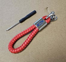 Load image into Gallery viewer, Brand New Ford Red BV STYLE CALF Braided Leather Strap Keychain Keyring