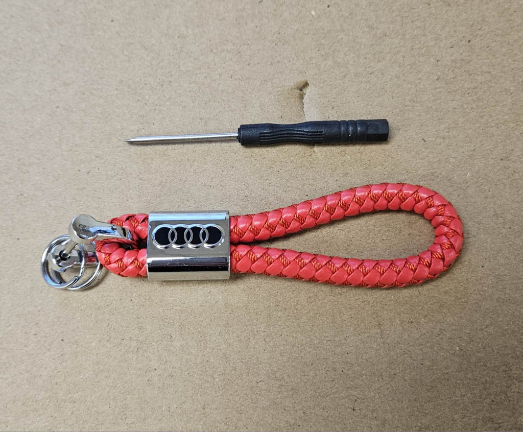 Brand New Audi Red BV STYLE CALF Braided Leather Strap Keychain Keyring