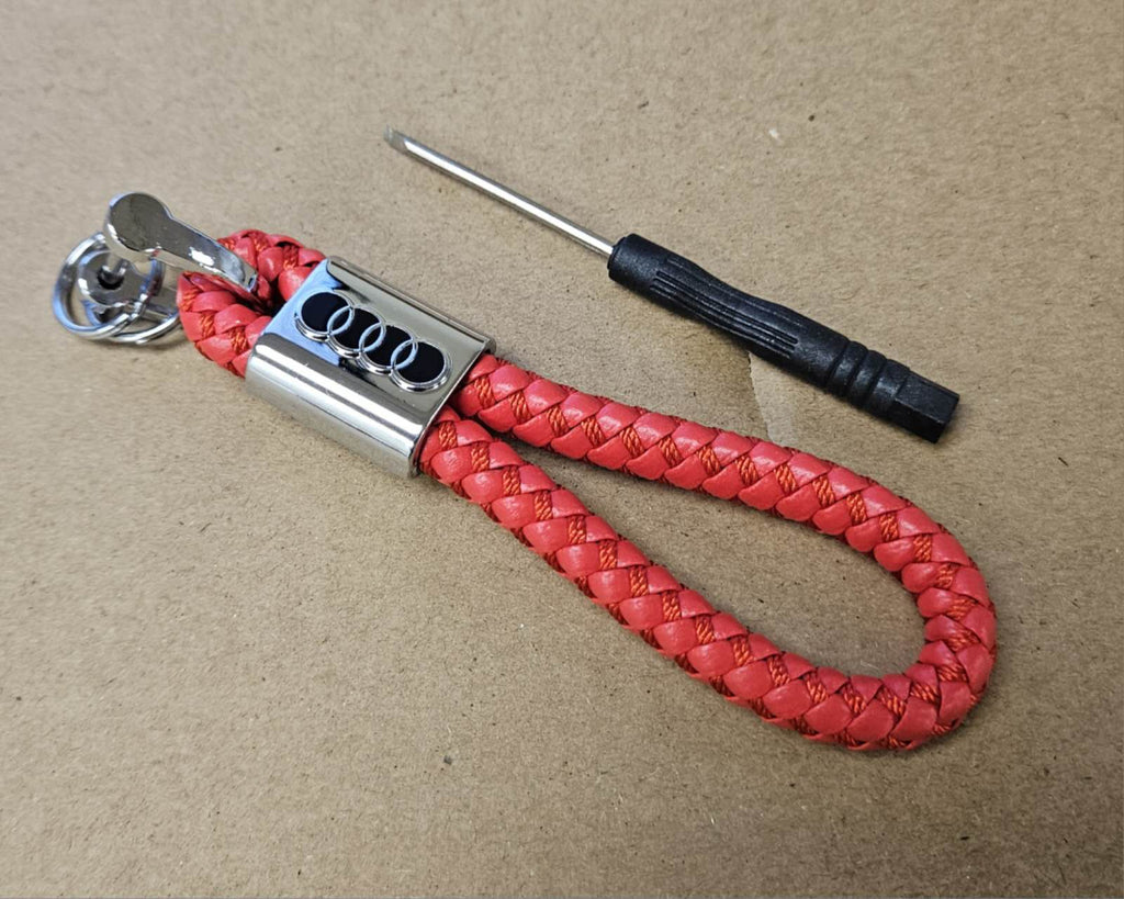 Brand New Audi Red BV STYLE CALF Braided Leather Strap Keychain Keyring