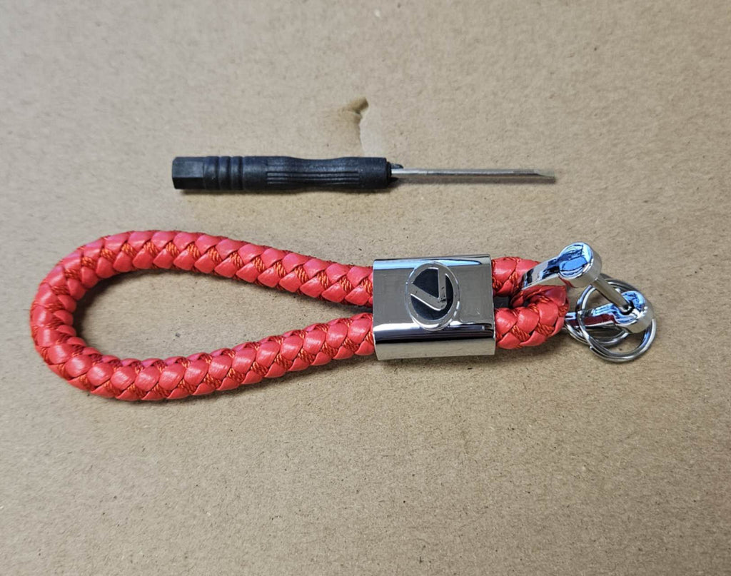 Brand New Lexus Red BV STYLE CALF Braided Leather Strap Keychain Keyring