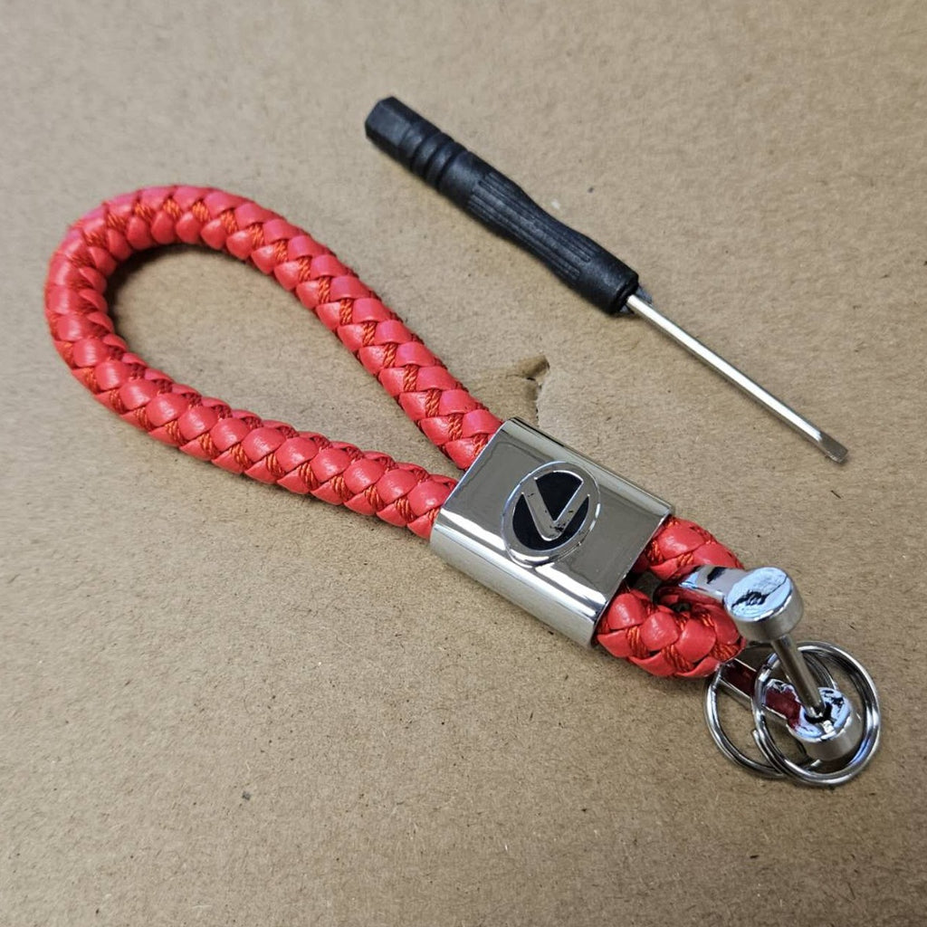 Brand New Lexus Red BV STYLE CALF Braided Leather Strap Keychain Keyring