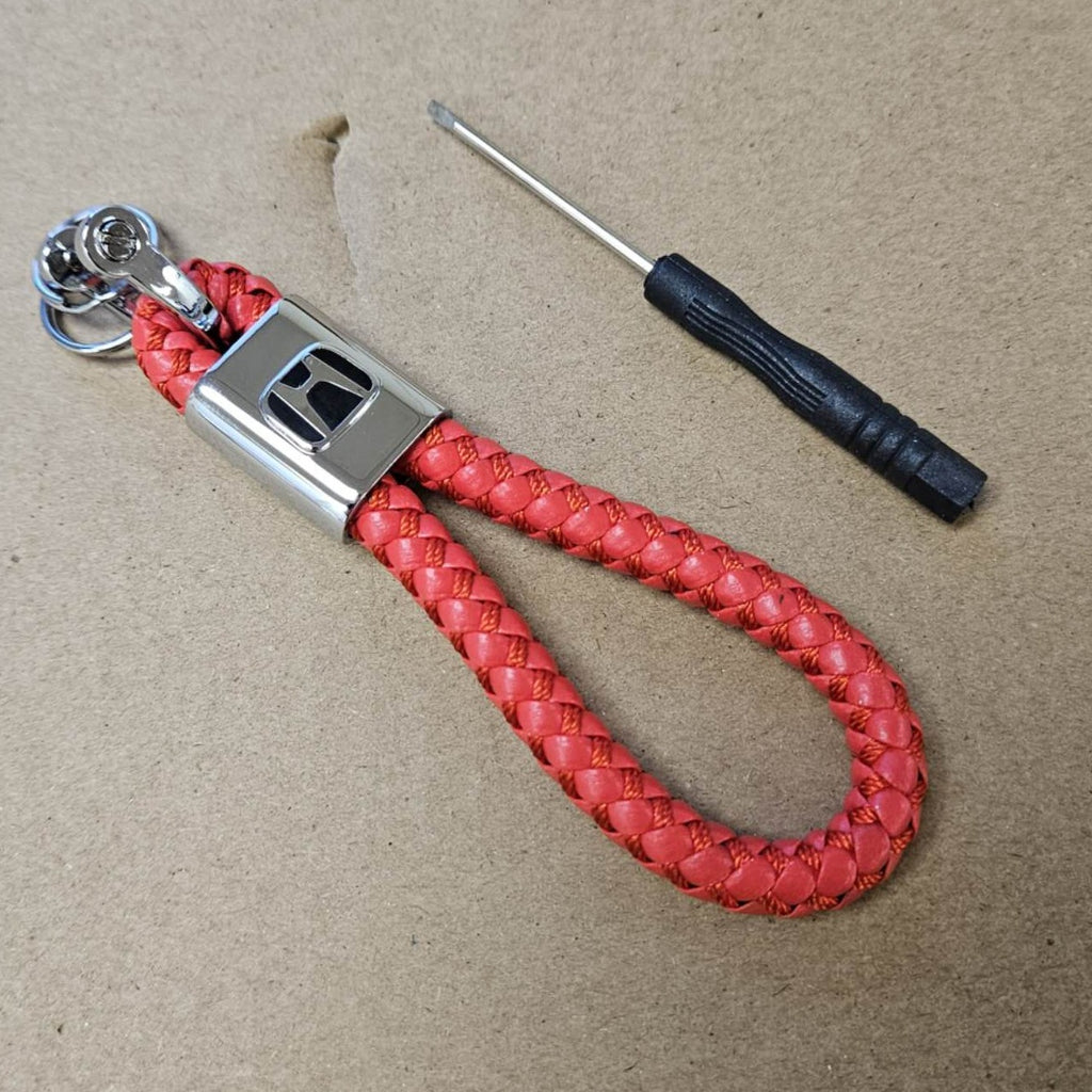 Brand New Honda Red BV STYLE CALF Braided Leather Strap Keychain Keyring