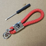 Brand New Honda Red BV STYLE CALF Braided Leather Strap Keychain Keyring