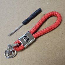 Load image into Gallery viewer, Brand New Toyota Red BV STYLE CALF Braided Leather Strap Keychain Keyring