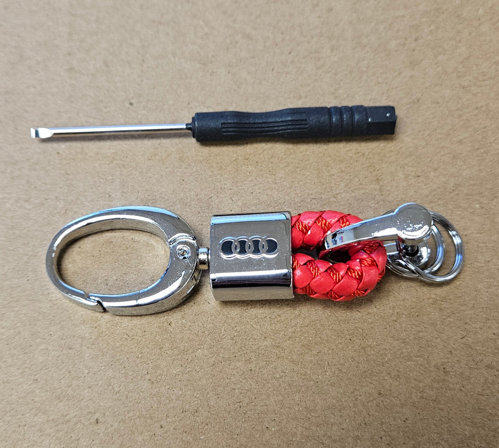 Brand New Audi Small Red BV STYLE CALF Braided Leather Strap Keychain Keyring