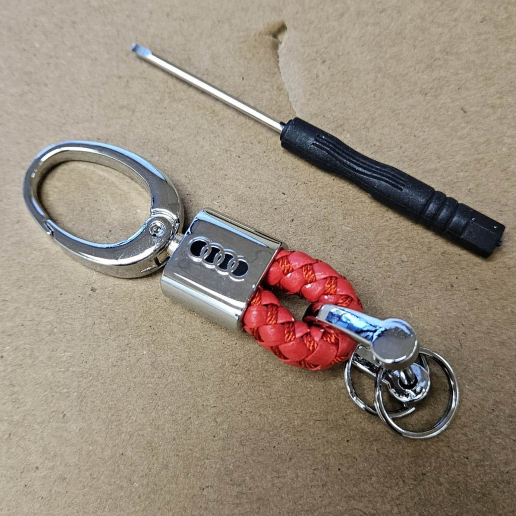 Brand New Audi Small Red BV STYLE CALF Braided Leather Strap Keychain Keyring