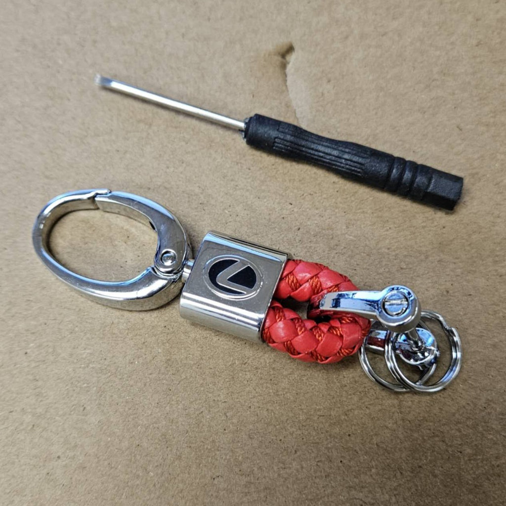 Brand New Lexus Small Red BV STYLE CALF Braided Leather Strap Keychain Keyring