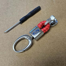 Load image into Gallery viewer, Brand New Ford Small Red BV STYLE CALF Braided Leather Strap Keychain Keyring