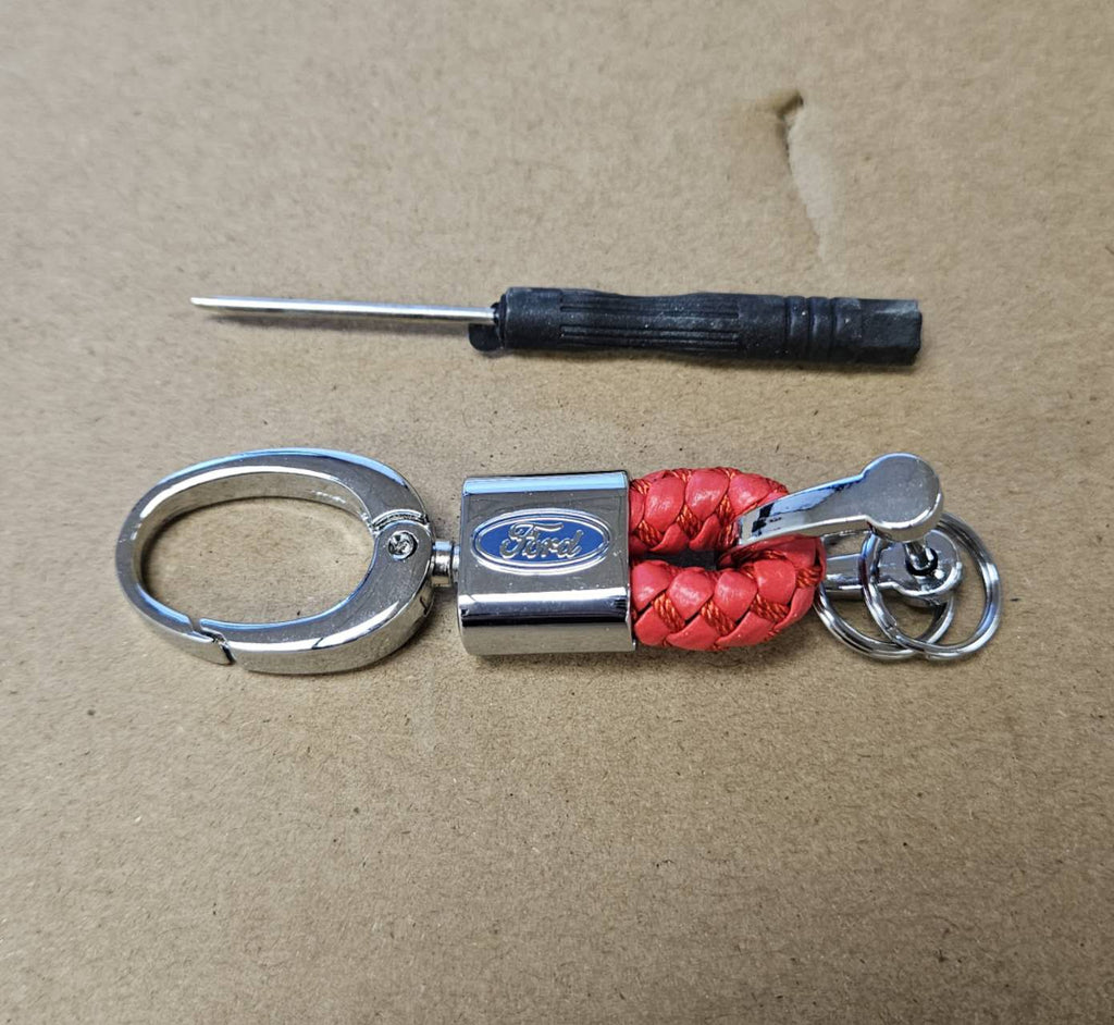 Brand New Ford Small Red BV STYLE CALF Braided Leather Strap Keychain Keyring