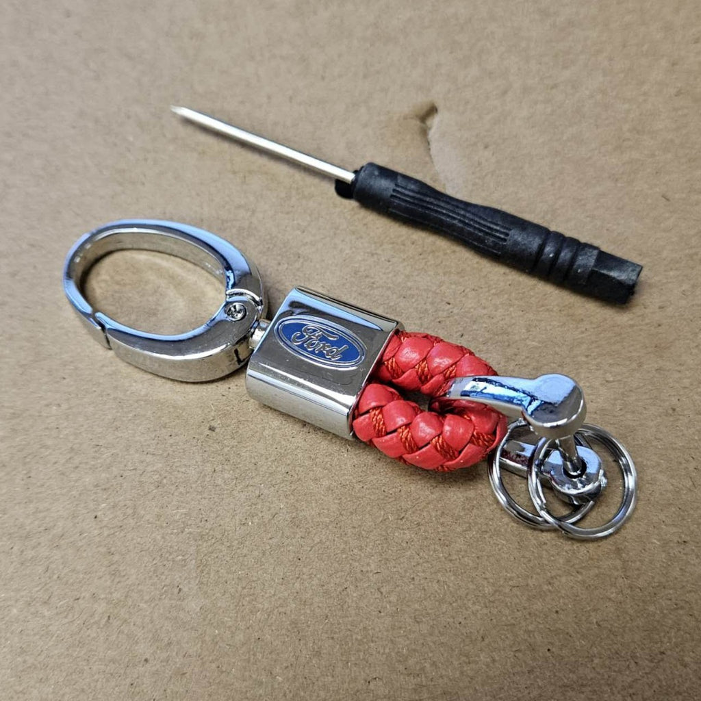 Brand New Ford Small Red BV STYLE CALF Braided Leather Strap Keychain Keyring