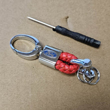 Load image into Gallery viewer, Brand New Ford Small Red BV STYLE CALF Braided Leather Strap Keychain Keyring