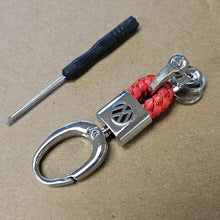 Load image into Gallery viewer, Brand New Volkswagen Small Red BV STYLE CALF Braided Leather Strap Keychain Keyring