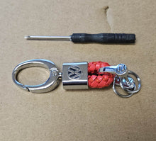 Load image into Gallery viewer, Brand New Volkswagen Small Red BV STYLE CALF Braided Leather Strap Keychain Keyring