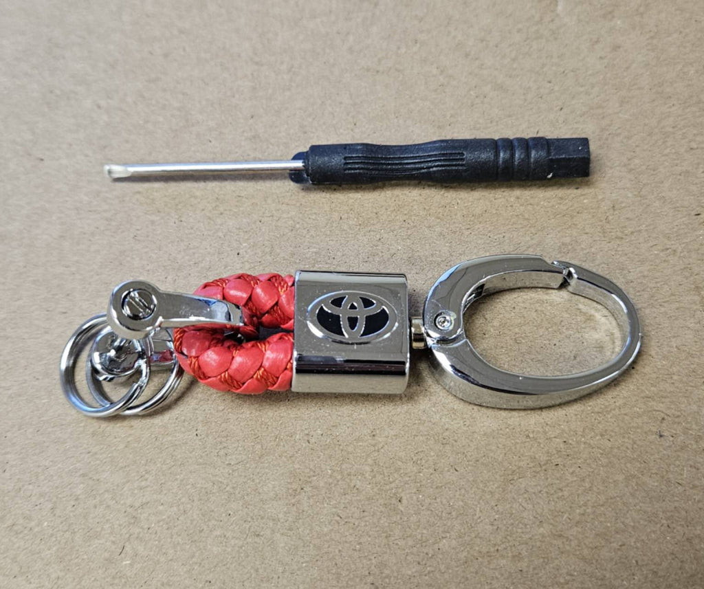 Brand New Toyota Small Red BV STYLE CALF Braided Leather Strap Keychain Keyring