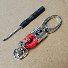 Load image into Gallery viewer, Brand New Toyota Small Red BV STYLE CALF Braided Leather Strap Keychain Keyring