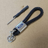 Brand New Ford Black BV STYLE CALF Braided Leather Strap Keychain Keyring