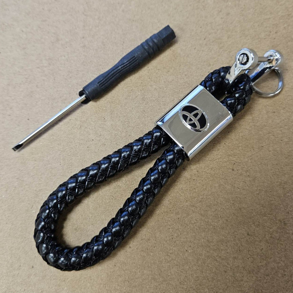 Brand New Toyota Black BV STYLE CALF Braided Leather Strap Keychain Keyring