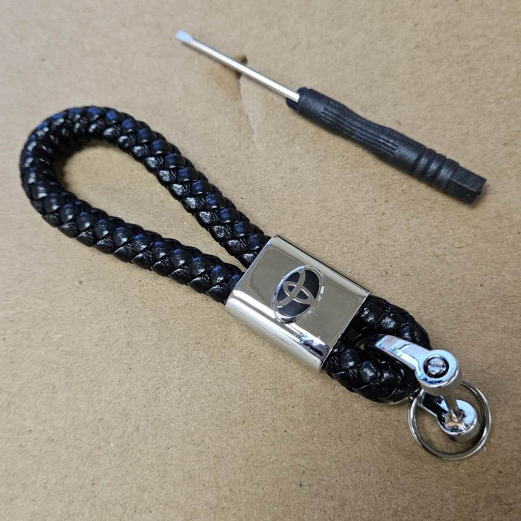 Brand New Toyota Black BV STYLE CALF Braided Leather Strap Keychain Keyring