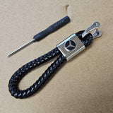 Brand New Mercedes Benz Black BV STYLE CALF Braided Leather Strap Keychain Keyring