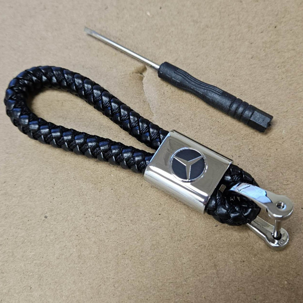 Brand New Mercedes Benz Black BV STYLE CALF Braided Leather Strap Keychain Keyring