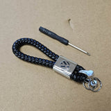 Brand New Volkswagen Black BV STYLE CALF Braided Leather Strap Keychain Keyring