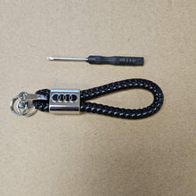 Load image into Gallery viewer, Brand New Audi Black BV STYLE CALF Braided Leather Strap Keychain Keyring