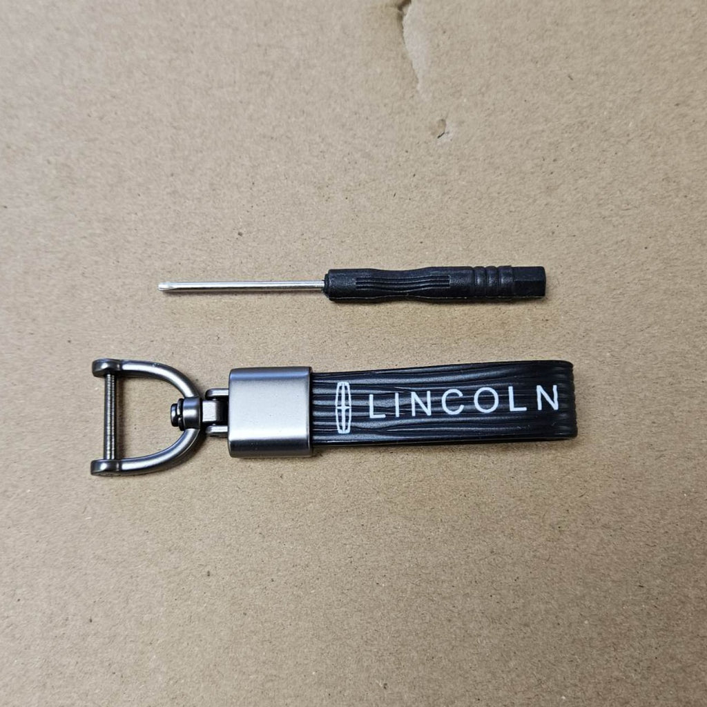 Brand New Lincoln Black Leather Strap Keychain Keyring