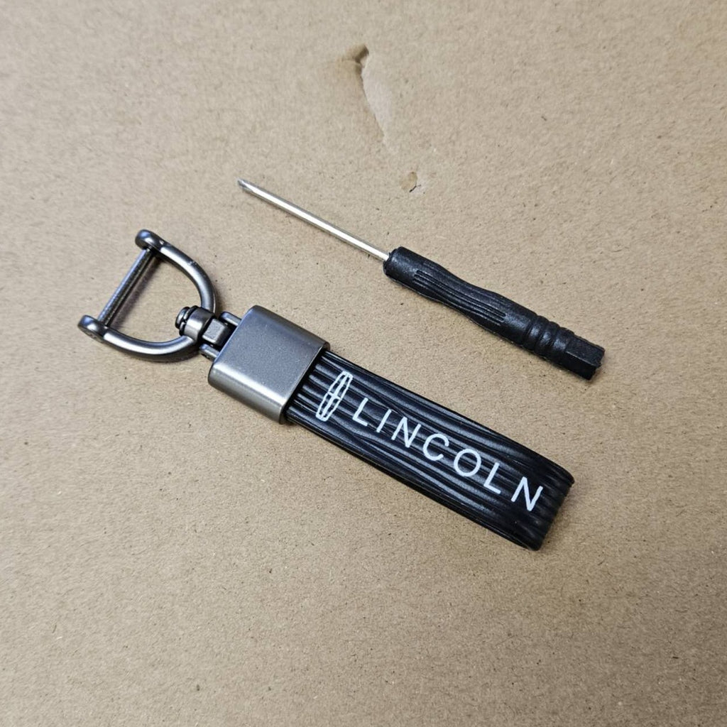 Brand New Lincoln Black Leather Strap Keychain Keyring