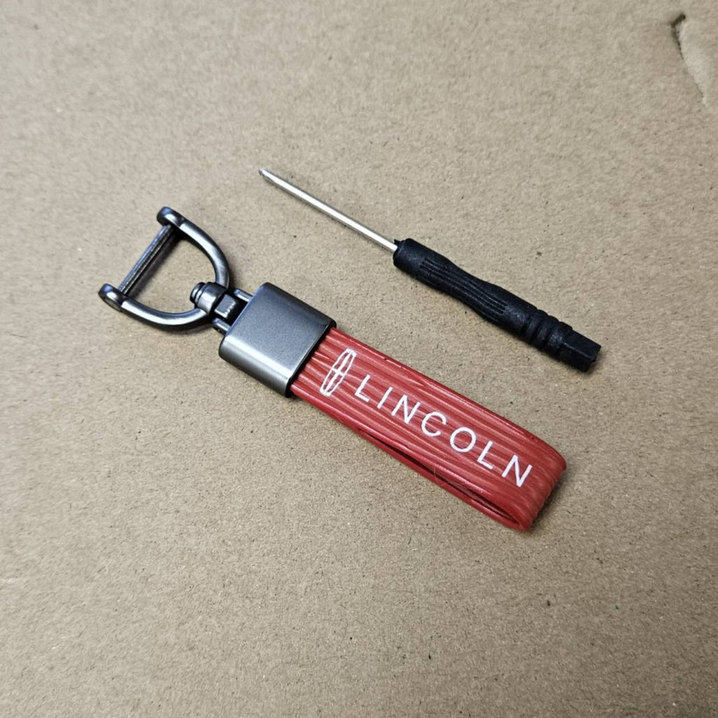 Brand New Lincoln Red Leather Strap Keychain Keyring