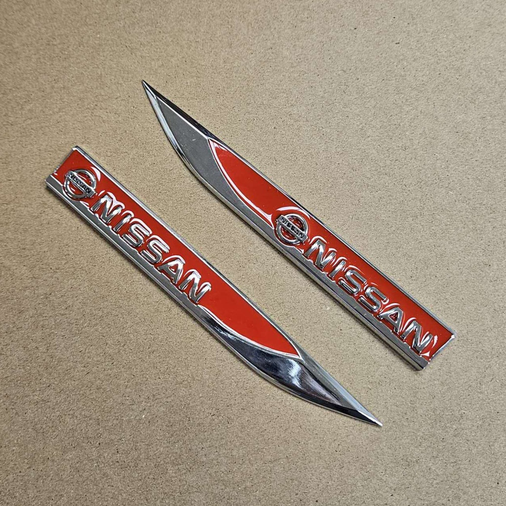 Brand New 2PCS NISSAN Red Metal Emblem Car Trunk Side Wing Fender Decal Badge Sticker