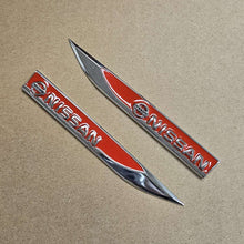 Load image into Gallery viewer, Brand New 2PCS NISSAN Red Metal Emblem Car Trunk Side Wing Fender Decal Badge Sticker